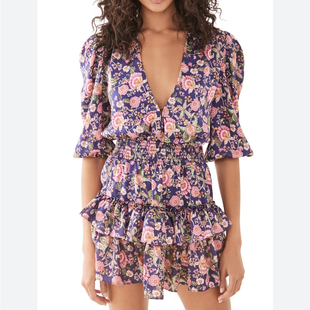 Misa Los Angeles Floral Mini Dress - Purple and Pink